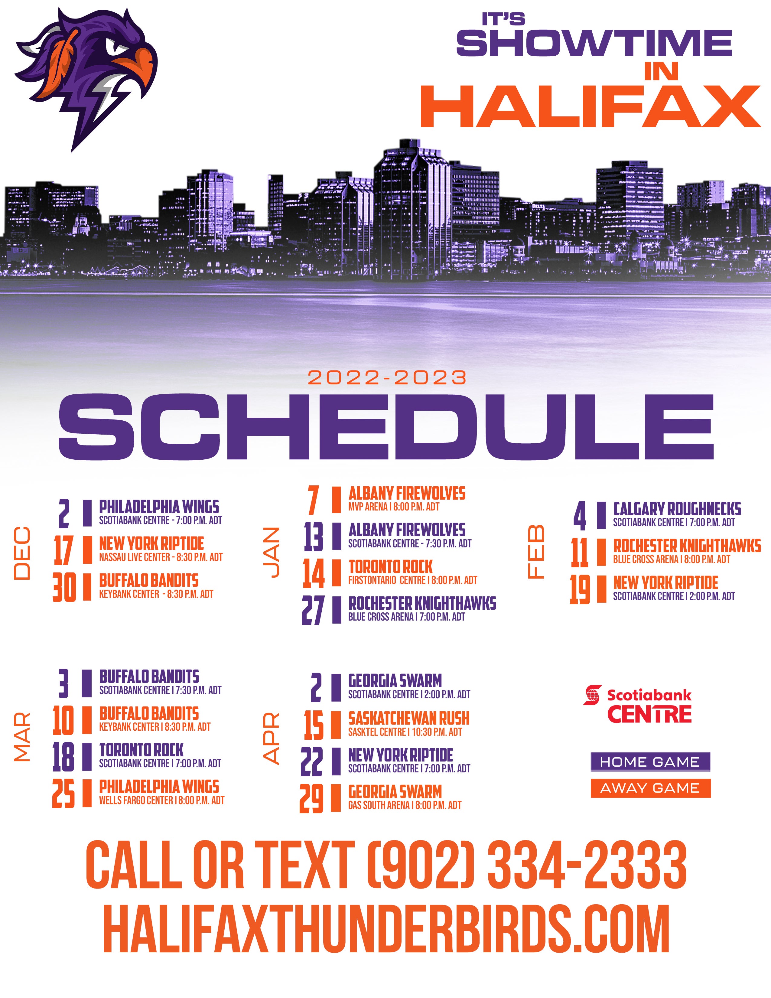 Printable Schedule Halifax Thunderbirds